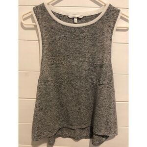 WOMEN'S VICTORIA'S SECRET MARLED GRAY LARGE ARMHOLE CROPPED HI LO ACTIVE TANK LG